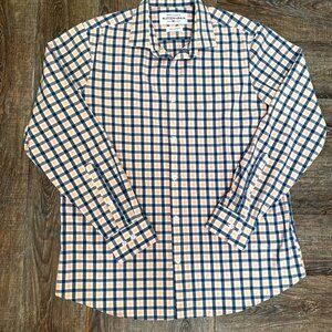 Mizzen+Main Mens Leeward Button Up Shirt Size L Blue Pink Plaid Preppy Travel